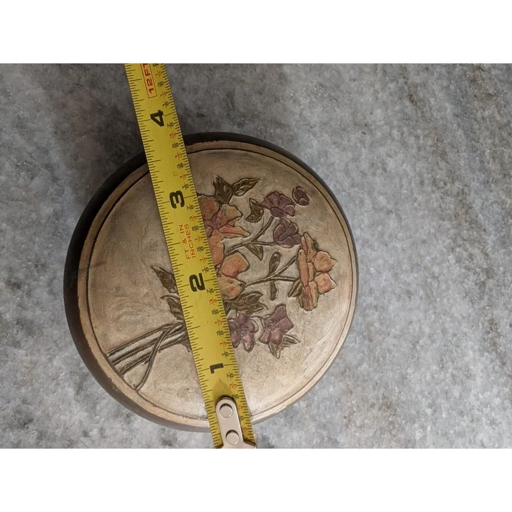 Vintage Cloisonné Brass With Painted Enamel Flower Pattern‎ Round Trinket Box 4